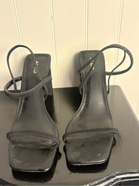 ALDO Black Strappy Heeled Sandals Size 11 | Minimalist Square Toe Heels Y2K